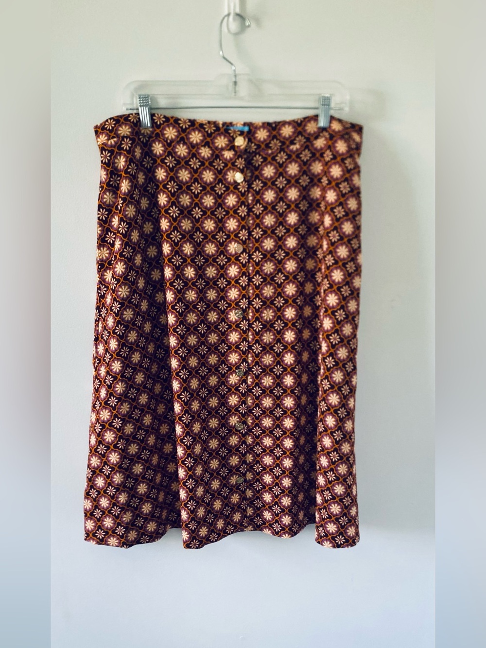 Draper James Burgundy and Cream Floral Patterned A-Line Skirt